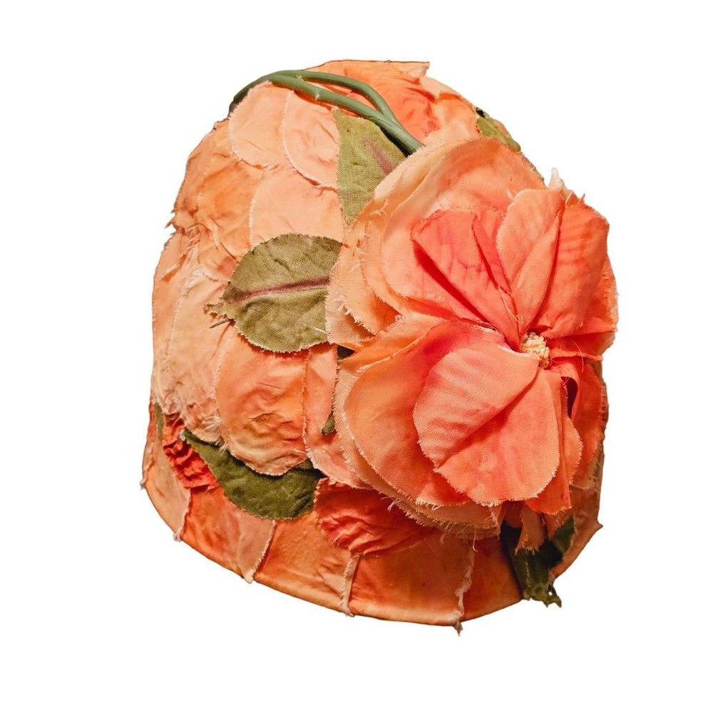vintage 1950's Hat floral peachy‎ orange movement by Charlotte Brooks Chicago